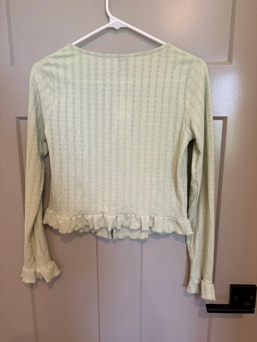 wild fable Mint Green Ruffle-Hem V-Neck Cardigan - Picture 6 of 6